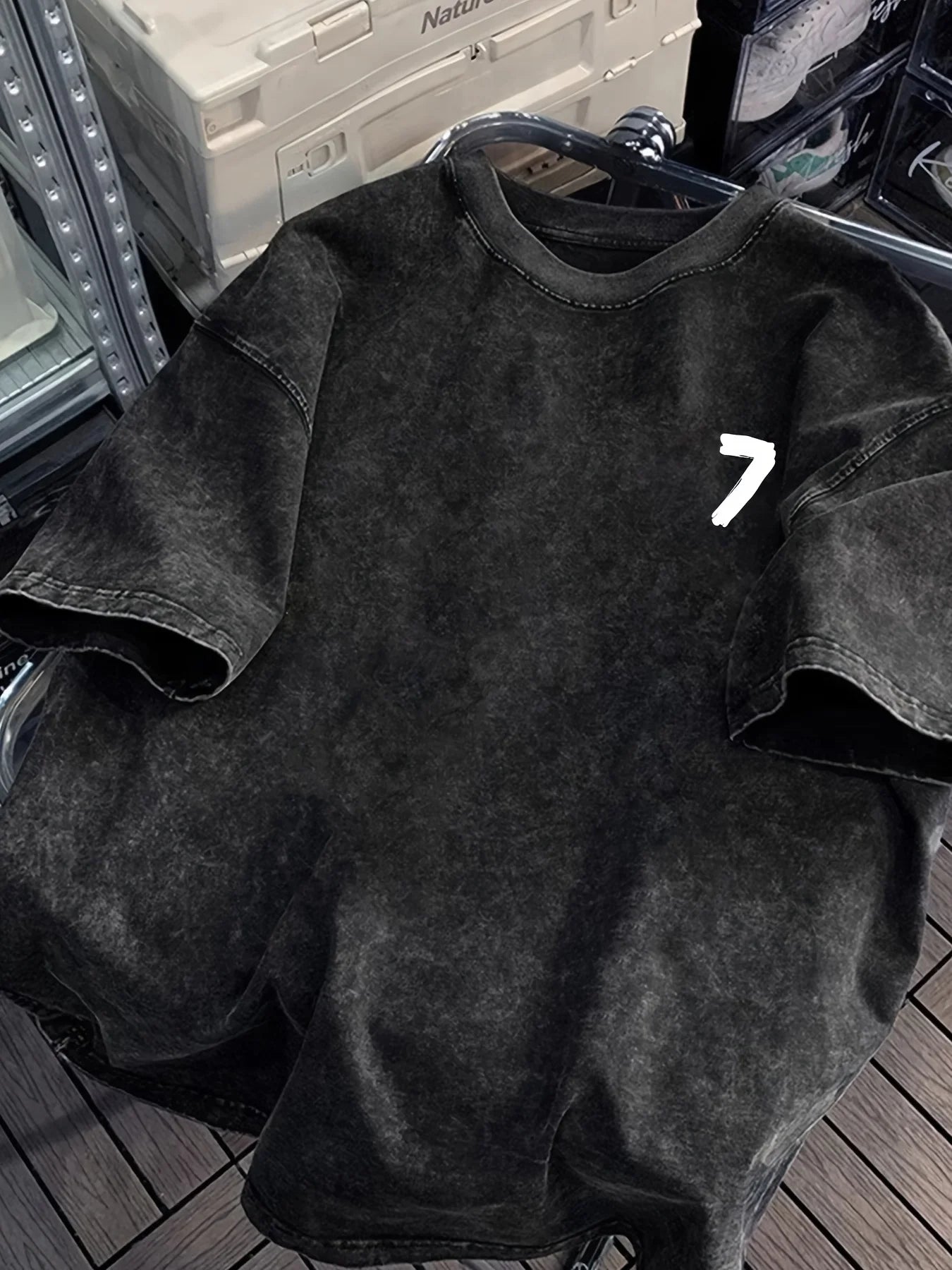 Summer Men's Round-neck T-shirt 100% Cotton Washed Black Simple Print Pattern Retro Casual Multi-purpose Fit Outdoor Breathable