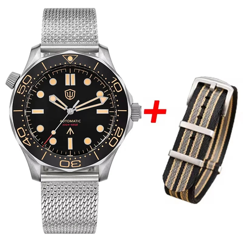 Watchdives WD007 V4 Mens Watches PT5000 Automatic Movement Nylon Strap Watch 200m Waterproof Mechanical Watches with Gift Box