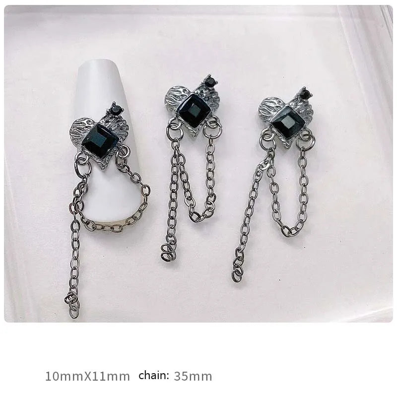 10pcs Alloy Gothic Punk Style Nail Charms 3D Chrome Skeleton Cross Heart Spider Nail Decoration DIY Halloween Nail Accessories