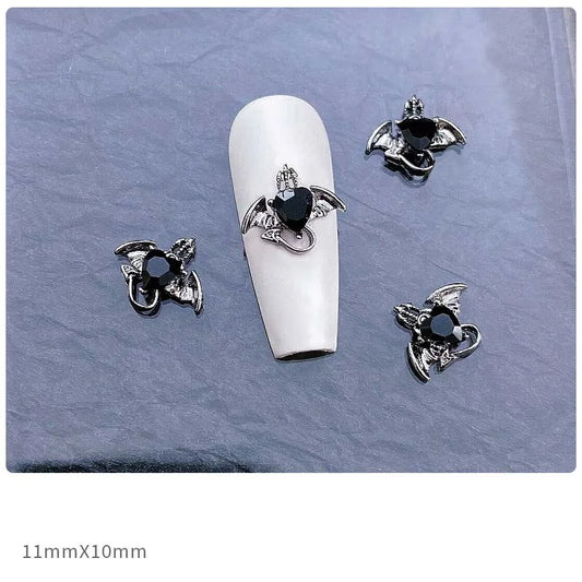10pcs Alloy Gothic Punk Style Nail Charms 3D Chrome Skeleton Cross Heart Spider Nail Decoration DIY Halloween Nail Accessories