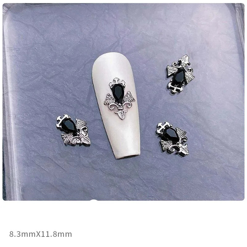 10pcs Alloy Gothic Punk Style Nail Charms 3D Chrome Skeleton Cross Heart Spider Nail Decoration DIY Halloween Nail Accessories