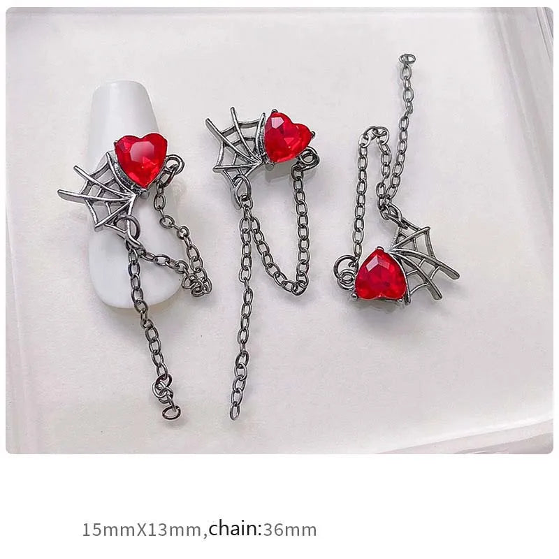 10pcs Alloy Gothic Punk Style Nail Charms 3D Chrome Skeleton Cross Heart Spider Nail Decoration DIY Halloween Nail Accessories