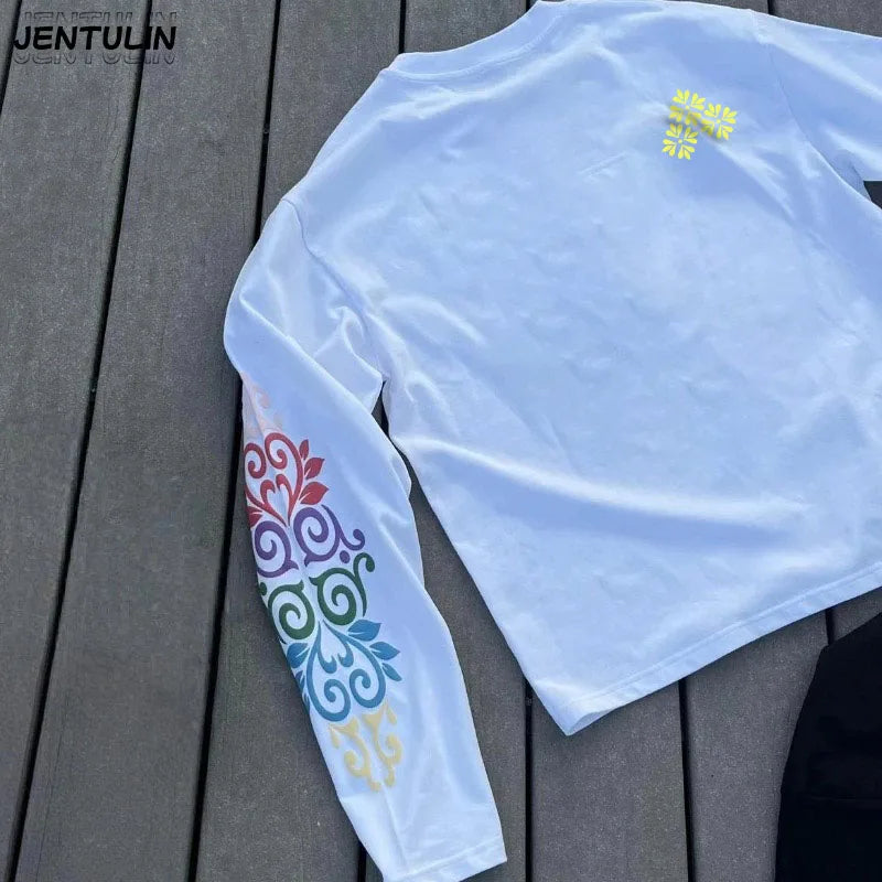 New High Quality Men's Korean Style Comfortable Breathable Round Neck Long Sleeved T-shirt Summer Fashion Printed Outdoor Top