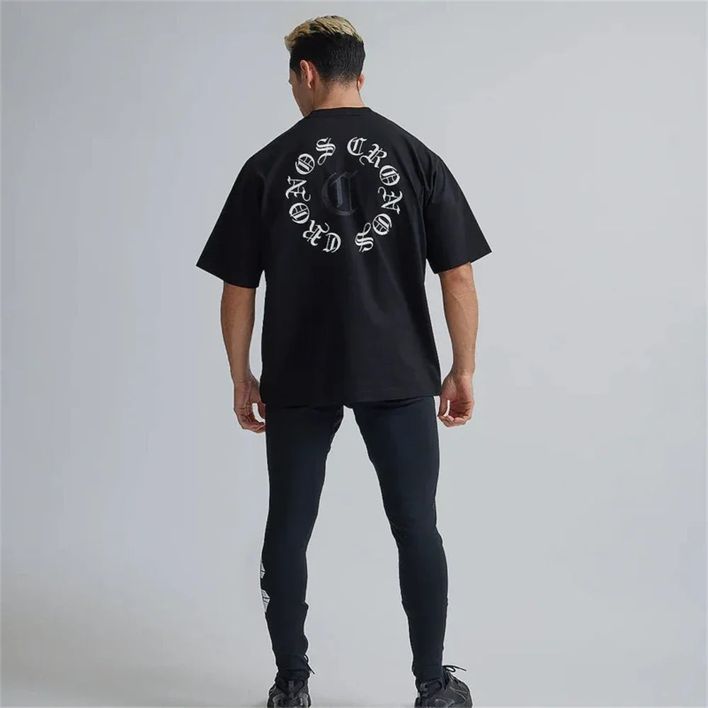 Summer Big Size Men Gym T-Shirts Short Sleeve Fitness Running 100% Cotton T-Shirt Training Sportswear Bodybuilding Male Tee Tops
