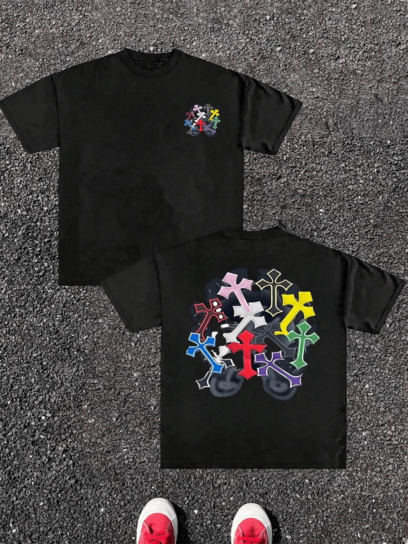 Men's T-shirt Pure Cotton Double Sided Digital Print With Colorful Crosses Graphic Unisex Breathable harajuku cotton streetwear
