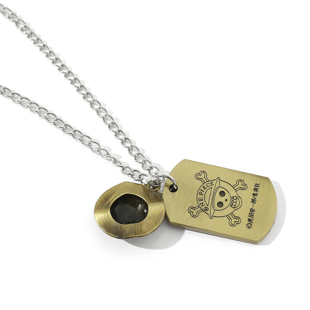 New Anime Figures Necklace Kawaii Luffy Straw Hat Pendant Necklace Cartoon Man Woman Jewelry Children Gifts Toys