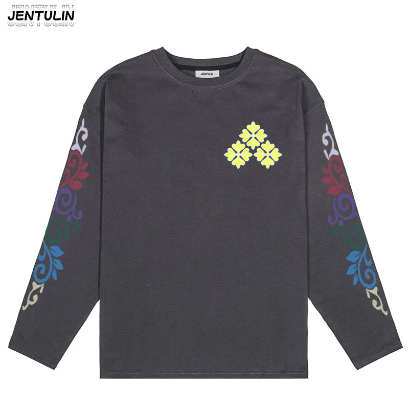 New High Quality Men's Korean Style Comfortable Breathable Round Neck Long Sleeved T-shirt Summer Fashion Printed Outdoor Top