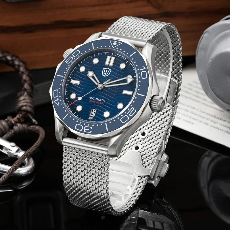 Watchdives WD007 V4 Mens Watches PT5000 Automatic Movement Nylon Strap Watch 200m Waterproof Mechanical Watches with Gift Box