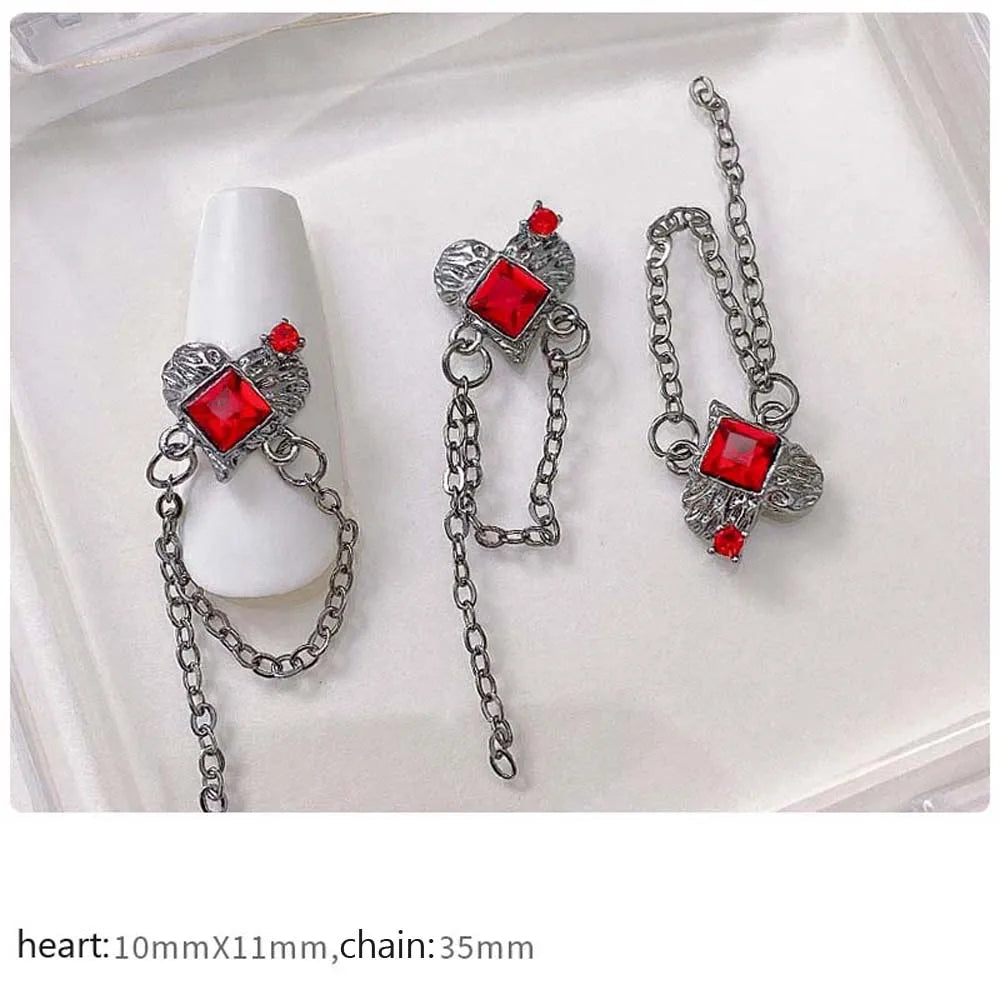 10pcs Alloy Gothic Punk Style Nail Charms 3D Chrome Skeleton Cross Heart Spider Nail Decoration DIY Halloween Nail Accessories