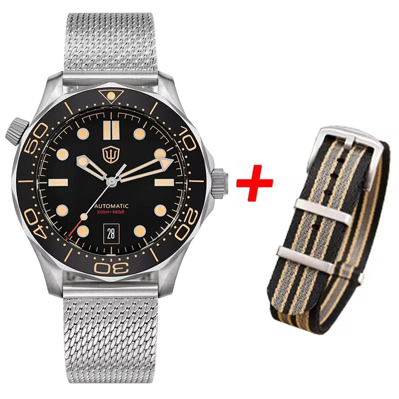Watchdives WD007 V4 Mens Watches PT5000 Automatic Movement Nylon Strap Watch 200m Waterproof Mechanical Watches with Gift Box