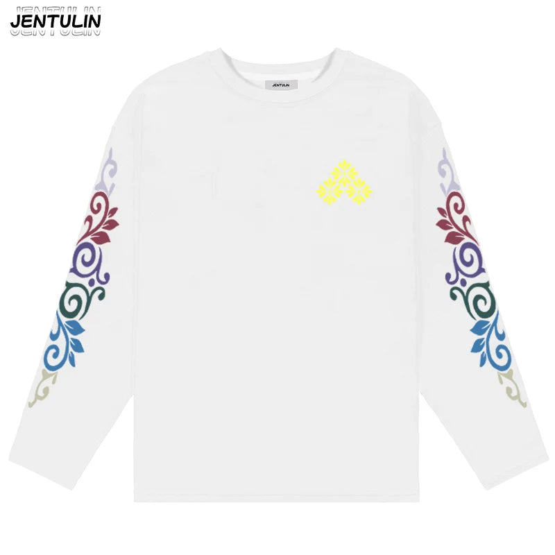 New High Quality Men's Korean Style Comfortable Breathable Round Neck Long Sleeved T-shirt Summer Fashion Printed Outdoor Top