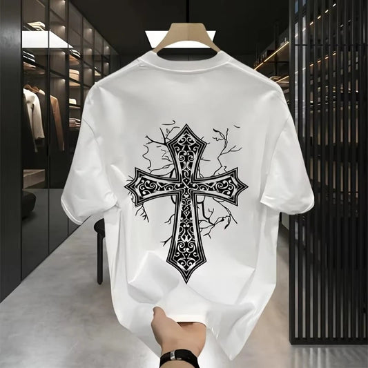 2026 New Men's loose T-shirt black and white color, round collar design,suitable for street casual wear short-sleeved style