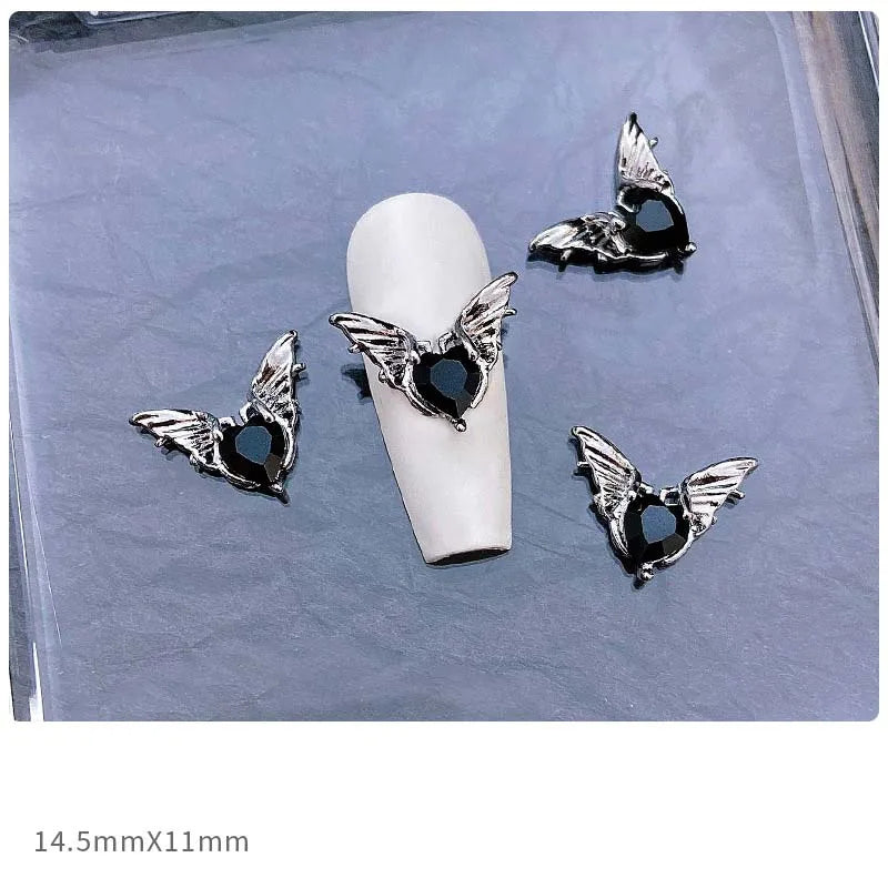 10pcs Alloy Gothic Punk Style Nail Charms 3D Chrome Skeleton Cross Heart Spider Nail Decoration DIY Halloween Nail Accessories