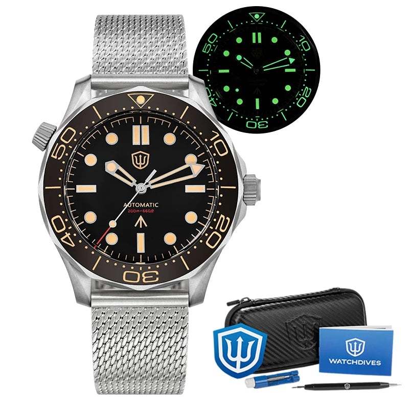 Watchdives WD007 V4 Mens Watches PT5000 Automatic Movement Nylon Strap Watch 200m Waterproof Mechanical Watches with Gift Box