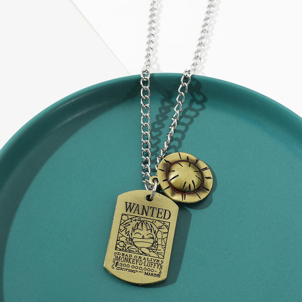 New Anime Figures Necklace Kawaii Luffy Straw Hat Pendant Necklace Cartoon Man Woman Jewelry Children Gifts Toys