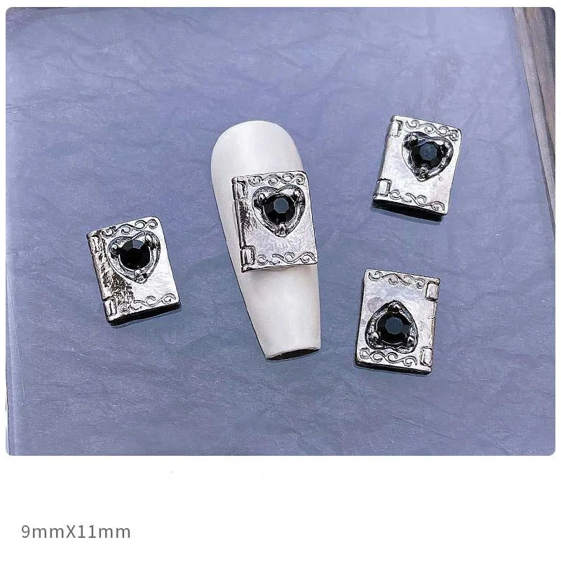 10pcs Alloy Gothic Punk Style Nail Charms 3D Chrome Skeleton Cross Heart Spider Nail Decoration DIY Halloween Nail Accessories