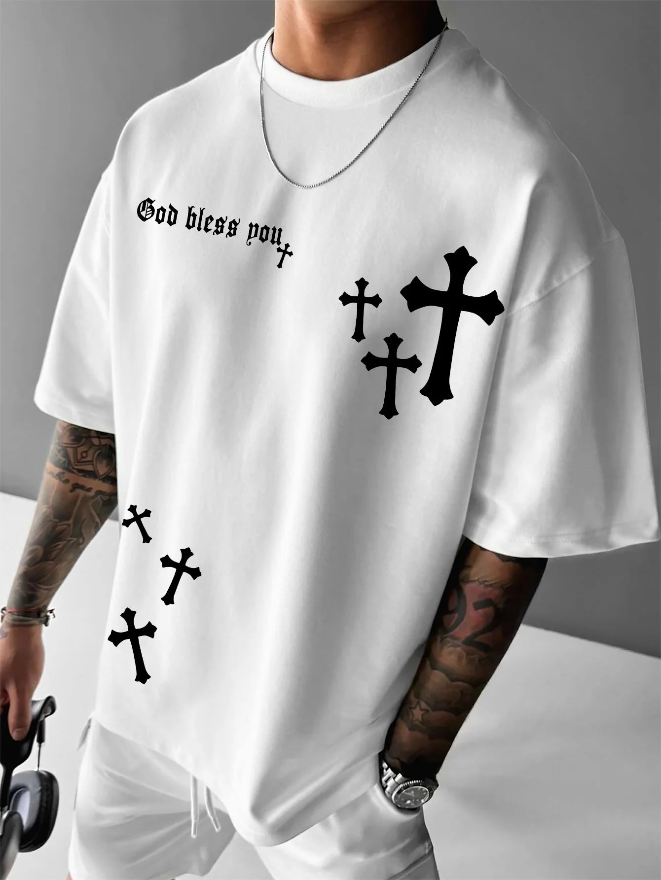 "God Bless You" Cross Print 100% Cotton Men Woment T-shirt Summer Autumn Daily Outdoor Sports Party Casual Street Short Sleeve