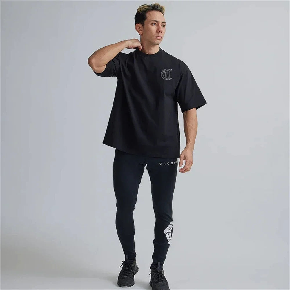 Summer Big Size Men Gym T-Shirts Short Sleeve Fitness Running 100% Cotton T-Shirt Training Sportswear Bodybuilding Male Tee Tops
