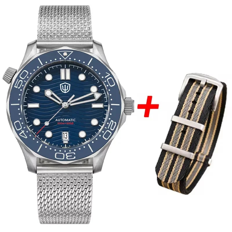 Watchdives WD007 V4 Mens Watches PT5000 Automatic Movement Nylon Strap Watch 200m Waterproof Mechanical Watches with Gift Box