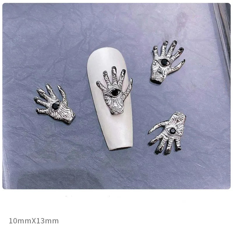 10pcs Alloy Gothic Punk Style Nail Charms 3D Chrome Skeleton Cross Heart Spider Nail Decoration DIY Halloween Nail Accessories