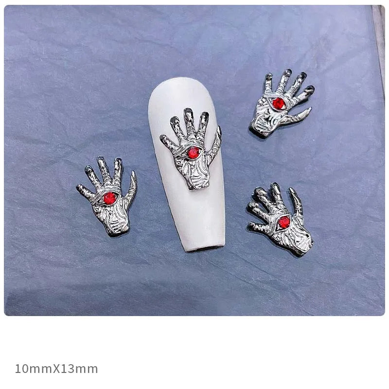 10pcs Alloy Gothic Punk Style Nail Charms 3D Chrome Skeleton Cross Heart Spider Nail Decoration DIY Halloween Nail Accessories