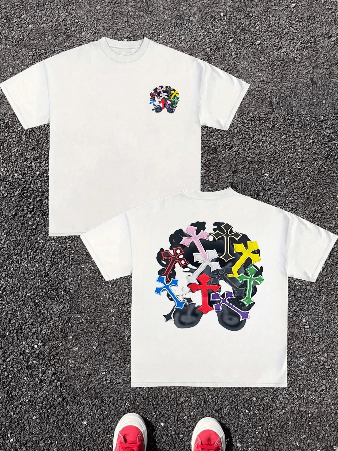 Men's T-shirt Pure Cotton Double Sided Digital Print With Colorful Crosses Graphic Unisex Breathable harajuku cotton streetwear