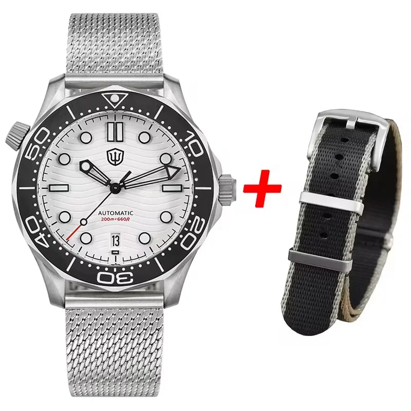 Watchdives WD007 V4 Mens Watches PT5000 Automatic Movement Nylon Strap Watch 200m Waterproof Mechanical Watches with Gift Box