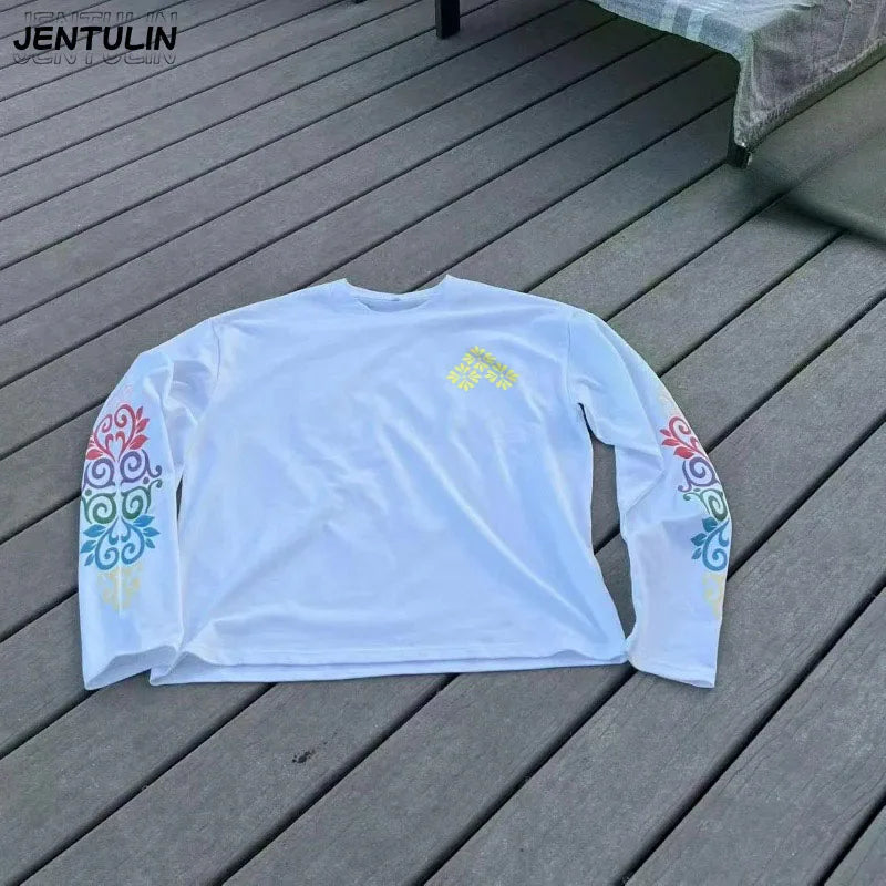 New High Quality Men's Korean Style Comfortable Breathable Round Neck Long Sleeved T-shirt Summer Fashion Printed Outdoor Top