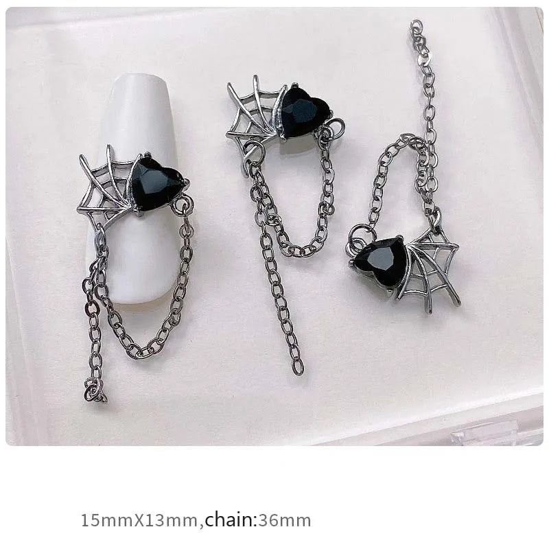 10pcs Alloy Gothic Punk Style Nail Charms 3D Chrome Skeleton Cross Heart Spider Nail Decoration DIY Halloween Nail Accessories