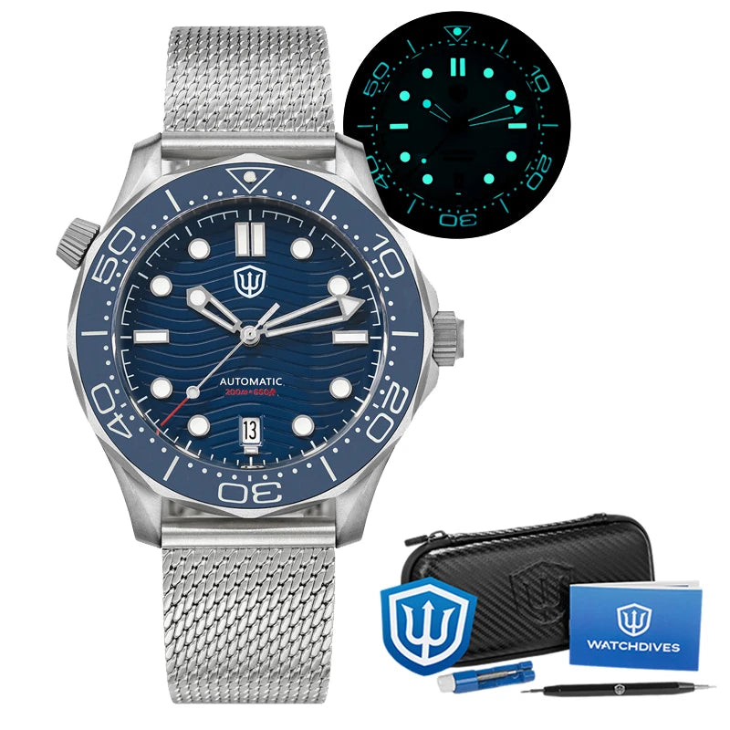 Watchdives WD007 V4 Mens Watches PT5000 Automatic Movement Nylon Strap Watch 200m Waterproof Mechanical Watches with Gift Box